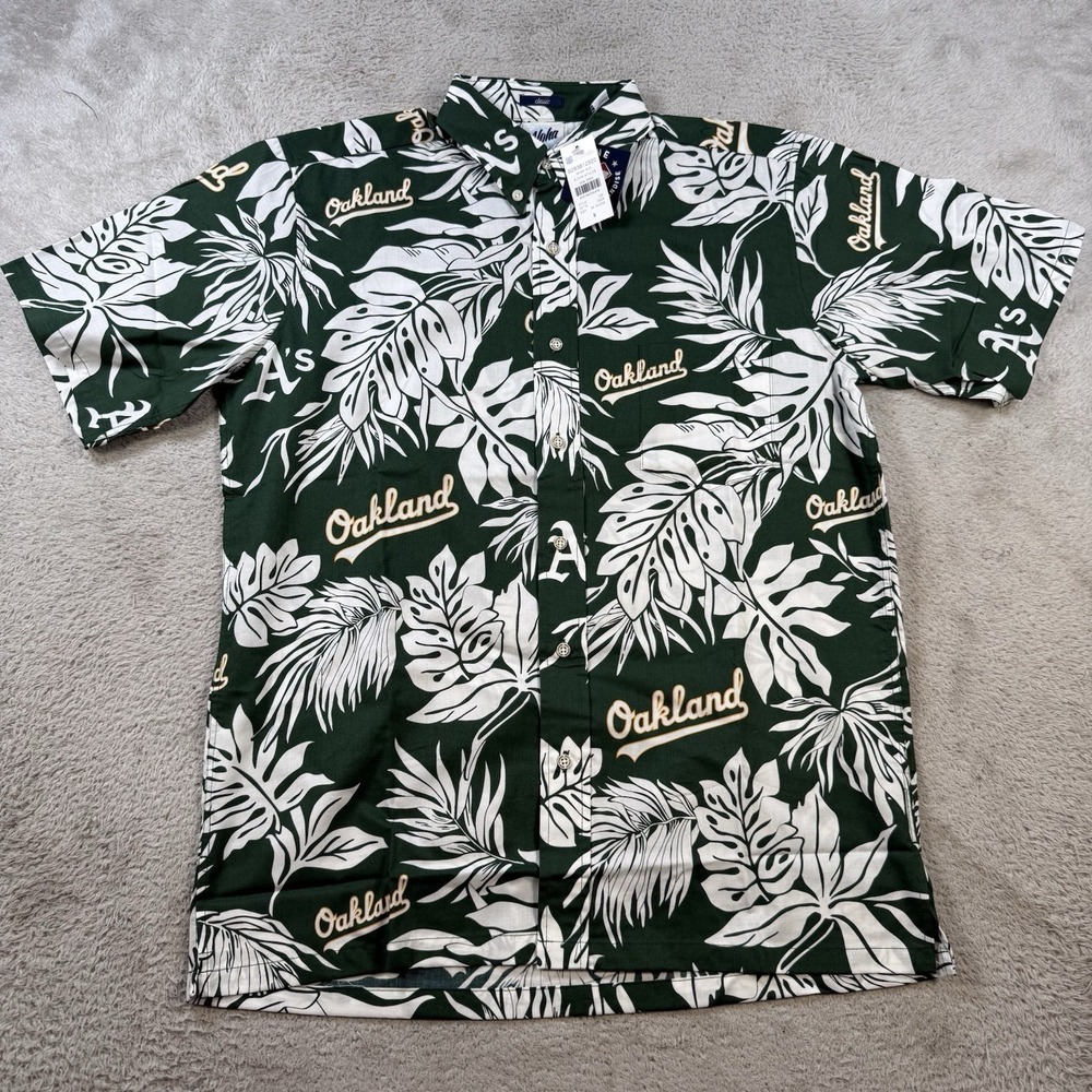 Oakland Athletic Reyn Spooner Shirt Men Small Green Floral Aloha Hawaiian Button